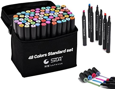 STA 24 48 72Pcs/Set Color Double Headed Marker Pens Alcohol Based Ink Pens Drawing Artist's Painting Pen (48colors)