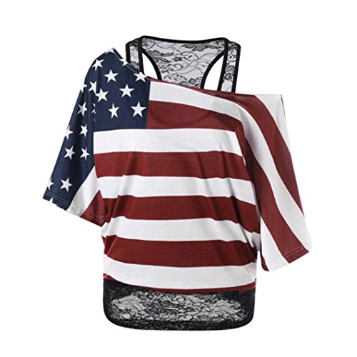 Click Here to See More Images Neartime â¤ï¸2018 Women Vest Female Sexy One Shoulder Skew Collar Patriotic American Flag Printed Blouse Tops (3XL, C-Red)