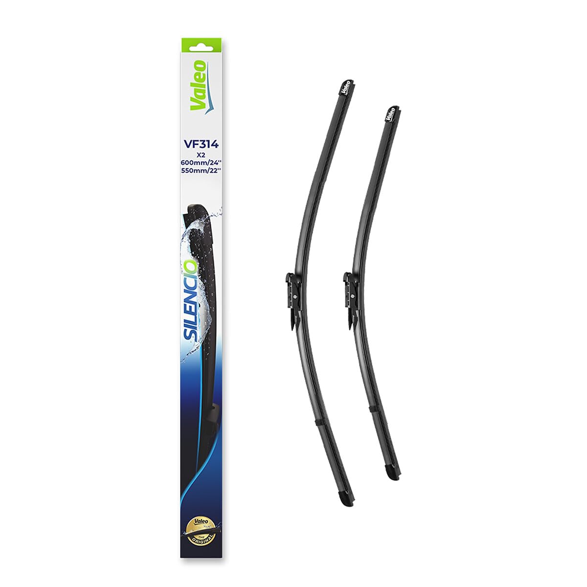 VALEO Silencio Wiper - VF314 - Kit of High Performance, Superior Road Visibility, Easy Installation Original Flat Blades 600mm/550mm - Front - Set of 2 Wiper Blades - 574350