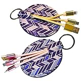 Seek+ 2 in 1 Charger Cable for iPad, iPhone, USB Keychain with Holder (Chevron with Gold)