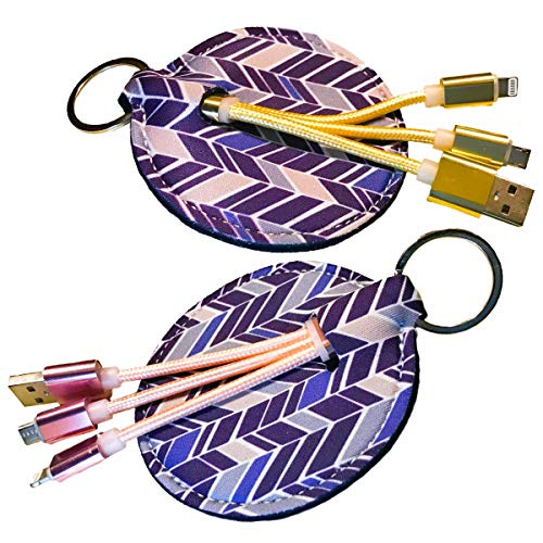 Seek+ 2 in 1 Charger Cable for iPad, iPhone, USB Keychain with Holder (Chevron with Gold)