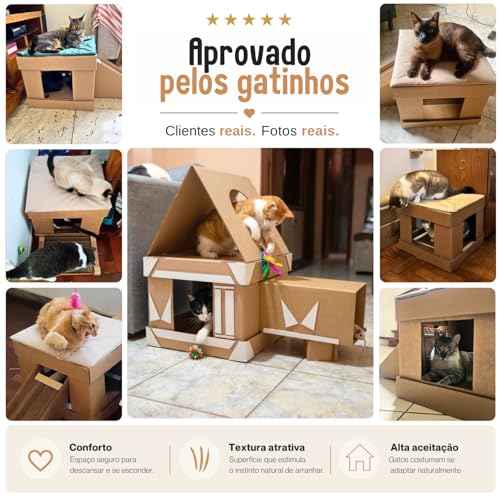 Casa para Gato com Arranhador e Tunel Casinha Desmontável Kartona