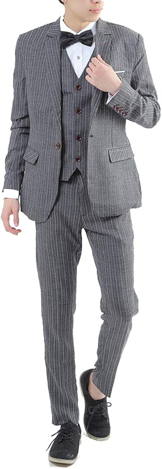 Amazon Co Jp メンズスーツ スリムスーツ ストライプ柄 ジャケット ベスト パンツの3点 おしゃれ スリーピース フォーマルスーツ 結婚式 二次会 ビジネススーツ 服 ファッション小物