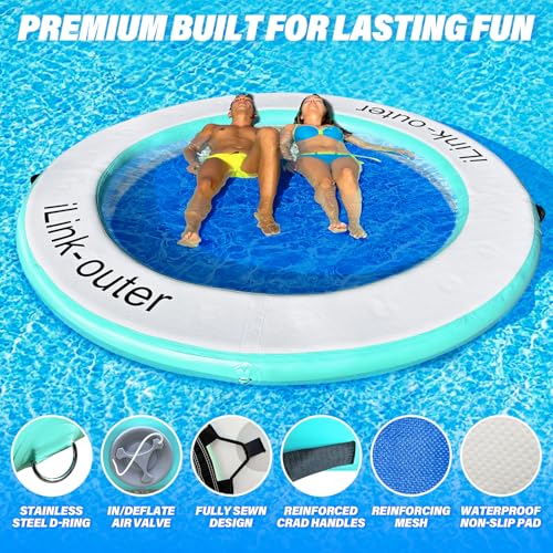 iLink-outer 8FT Inflatable Water Hammock-Inflatable Floating Ring for Max 6-10 Kids and Adults with Air Pump-Easy Stores & Inflation-Sturdy Non-Slip Fabric,Easy to Clean