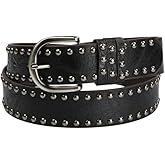 SUOSDEY Women Leather Rivets Belts for Jeans Pants Dresses Studded Leather Belts with Silver Buckle