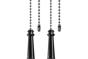 Dotlite Metal Ceiling Fan Pull Chain Trophy, Decorative Fan Pull Chain Pendant Extension, 12 Inches Lighting & Fan Beaded Ball Fan Pull Chain Extender Ornament with Connector, 2 Pack (Black)