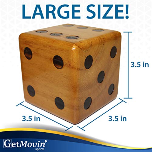 GETMOVIN SPORTS Stained Yardzee and Yard Farkle Dice Set (All Weather) Roll Bucket and Scorecard - Includes 6 Dice, Dry Erase Scorecard W/Marker, Roll Bucket, Lid for Storage (Dark Stain)