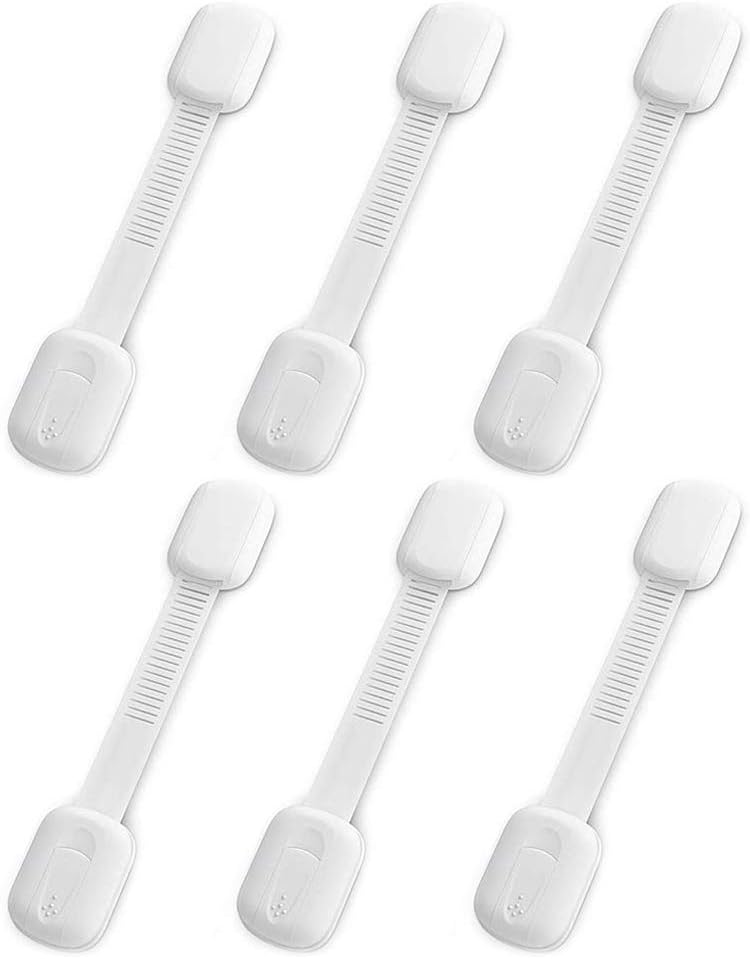 Shackcom Child Safety Cabinet Locks Latch Kit - 6 Pack Adjustable Locks โ No Drilling Needed with Super Strong 3M Adhesive - Uses for Child Proof Cabinets, Drawers, Toilet Seat, Fridge and Oven