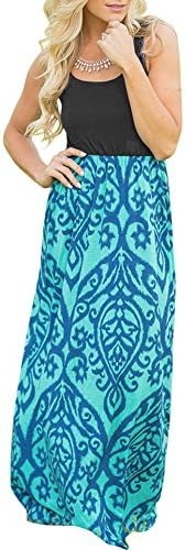 Chuangxiangt Womens Casual Sleeveless Scoop Neck Summer Boho Printed Maxi Long Dress (L, Blue)
