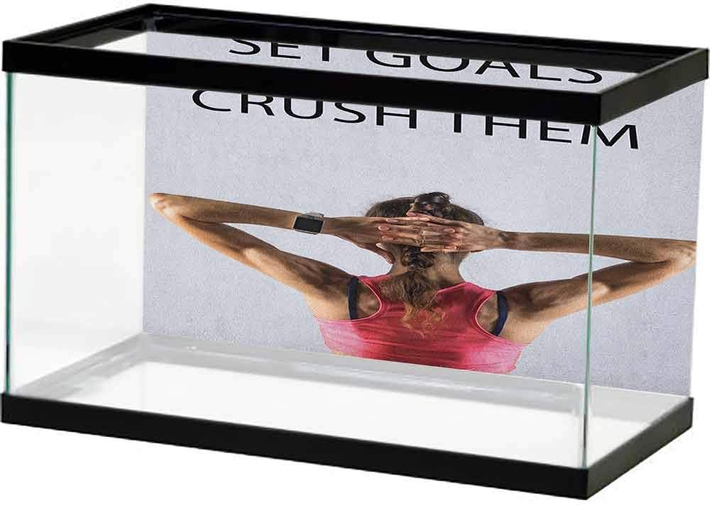 homecoco Aquarium Background Sticker Fitness,Aged Damaged Display Kettlebell Muscular Athletic Man Silhouette Train Hard, Orange Black White PVC Adhesive