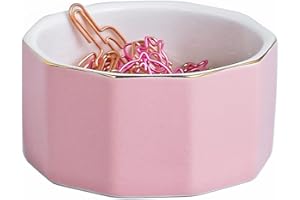 YOSCO Paper Clip Holder Ceramic Marbling Paper Clip Dispenser for Desk Paper Clip Organizer Office Binder Clip Holder (Pink-01)