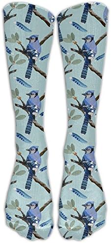 Men Women Watercolor Bird Feather Blue Jay Birds Spring Athletic Sock Over The Calf Tube Socks