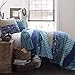 Lush Decor Royal Empire Reversible Cotton Quilt Set, 3 Piece Set King, Peacock - Striped Bedding Set - Floral Quilt King Size - Blue Bedding - Boho Decor