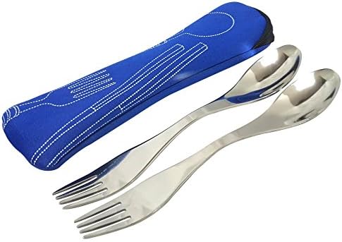 Camping Sporks - Spoon Fork Dinnerware Camp Cooking Utensil - Spork Utensils With Carry Pouch (2 pack-Blue)