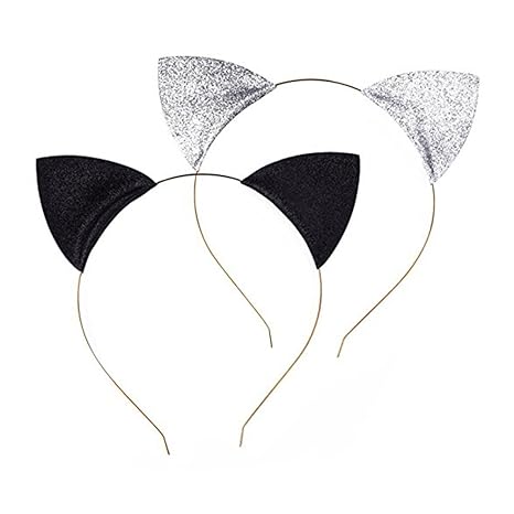 Frcolor 2pcs Glitzer Katze Ohren Stirnbänder Katzen Ohr Haar Reifen Spangen für Party und tägliche tragen schwarz und Silber