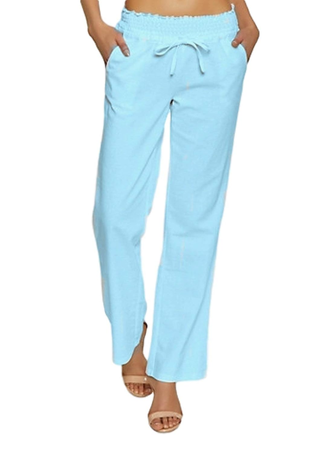 light blue silk pants