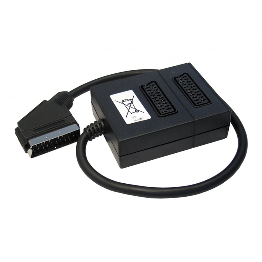 World of Data Scart Splitter | 2 Way | Audio Video Adapter | 21-pin Scart (Fully Wired) | 1 x Male (Source) to 2 x Female (Display) - Colour: BLACK