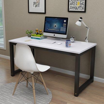 Comfortableplus Modern Simple Computer Desk PC Laptop Study Table Office Desk Workstation for Home Office,White+Black Leg,L110cm×W60cm×H75cm