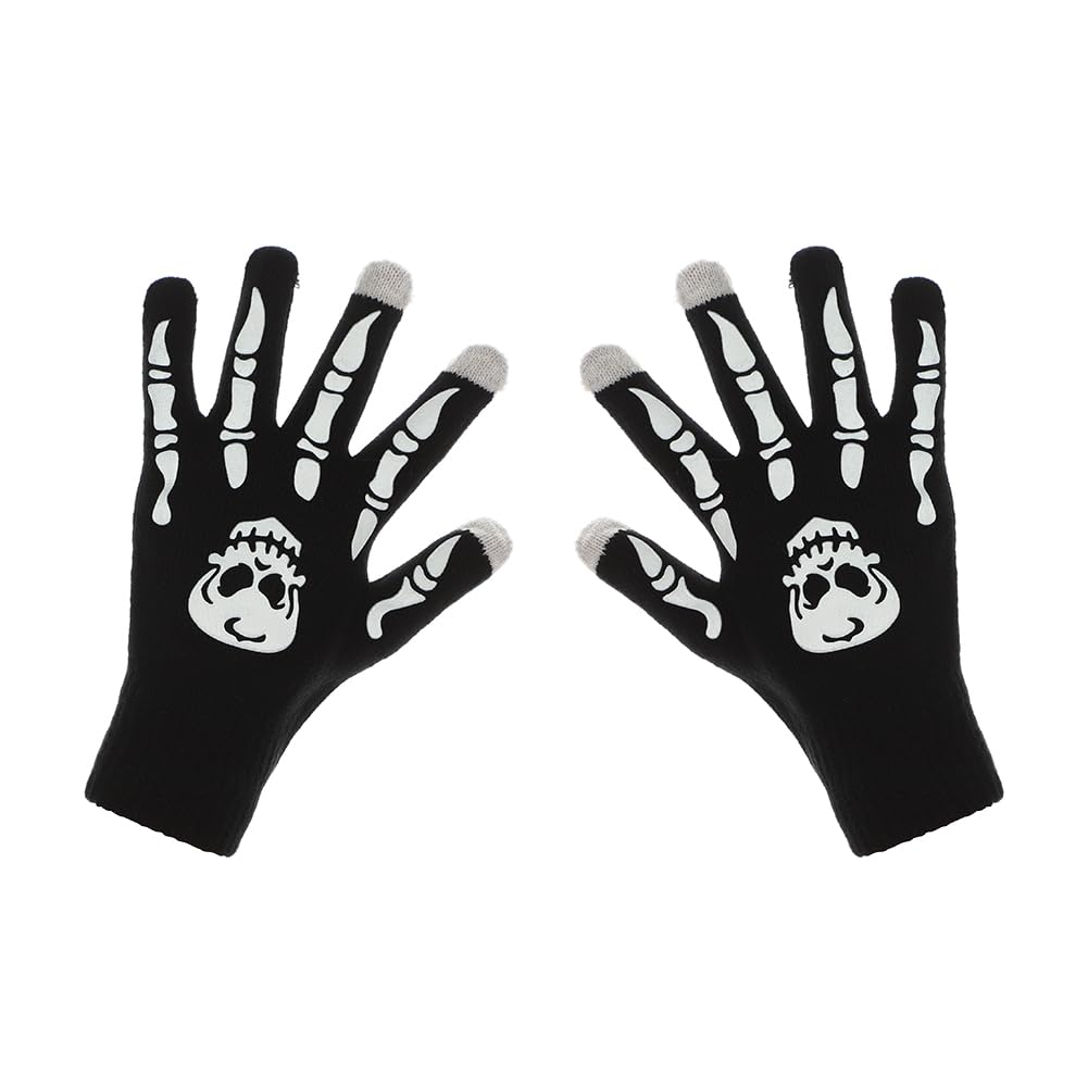 Kids Halloween Gloves, Kids Skeleton Knitted Skull Gloves Full Finger Bone Glove Thick Warm Winter Mittens Glove for Halloween Cycling Running Hiking Party Costume for Children Boys Girls