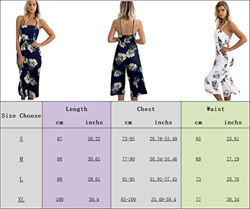 Poptem Women's Spaghetti Strap Jumpsuits Summer Floral Print Wide Leg Long Pants Beach Rompers - Thumbnail 6