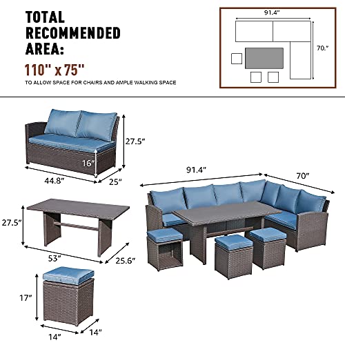 JOIVI Patio Furniture Set, 7 Piece Patio Dining Sofa Set, Outdoor Sectional Sofa Conversation
