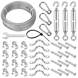 Blika Globe String Suspension Hanging Kit, Outdoor Light Guide Wire, Include 164ft Transparent Vinyl Coated 304 Stainless Steel Cable, Turnbuckle and Hooks.(Upgrate Versio, Silver