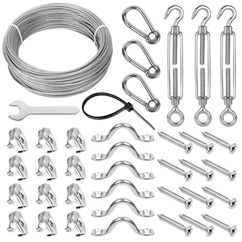 Blika Globe String Suspension Hanging Kit, Outdoor Light Guide Wire, Include 164ft Transparent Vinyl Coated 304 Stainless Steel Cable, Turnbuckle and Hooks.(Upgrate Versio, Silver