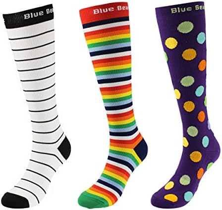 Blue Beat Women Compression Socks for Pregnancy Flight Travel Sport Running Fitness Nursing Basic Daily Graduated 15-20 mmHg Support Stockings 3 Pack