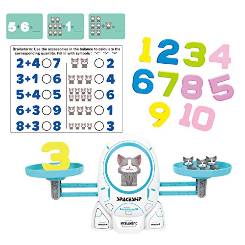 SHANDERBAR Math Educational Toys for 3 4 5 6 Year Old, Preschool Activities Teaching Learning Toys for Kindergarten Toddler 3 4 5 6 Year Olds Boys & Girls (Cat Balance Game)