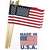 GIFTEXPRESS 24-Pack, Proudly MADE IN USA 8 x 12 Inch Spearhead Handheld American Flags on 24" Pole – Grave Marker USA Stick Flags