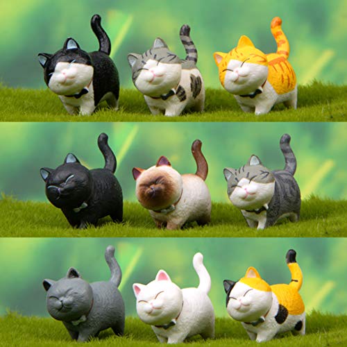 HYSTYLE 9 Pcs Realistic Miniature Cat Figure Animal Cat Characters Toys Mini Figure Collection Playset, Cat Doll Cake Toppers, Cake Topper, Birthday Cake Decoration, Landscape Scenes