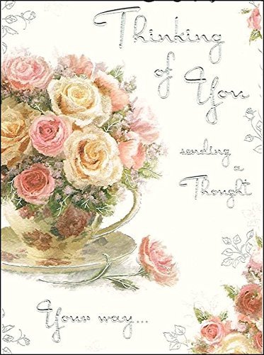 Thinking Of You Card (JJ4321) Roses - Silver Embossed