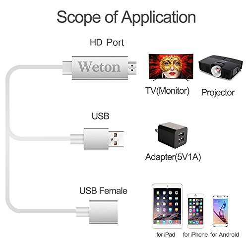 Weton lightning digital av adapter, plug and play lightning mhl t…