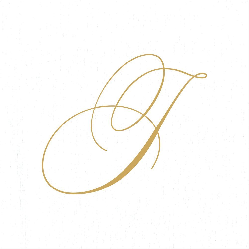 Caspari " Signature Gold Initial J Paper Linen Cocktail Napkins, White Pearl, Pack of 30 — image 1