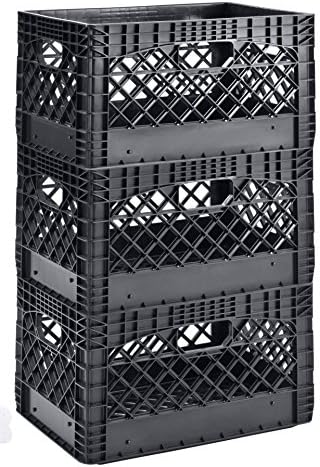 Muscle Rack PMK24QTB-3 24 Quart Black Heavy Duty Rectangular Stackable Dairy Milk Crates, 11" Height, 19" Width
