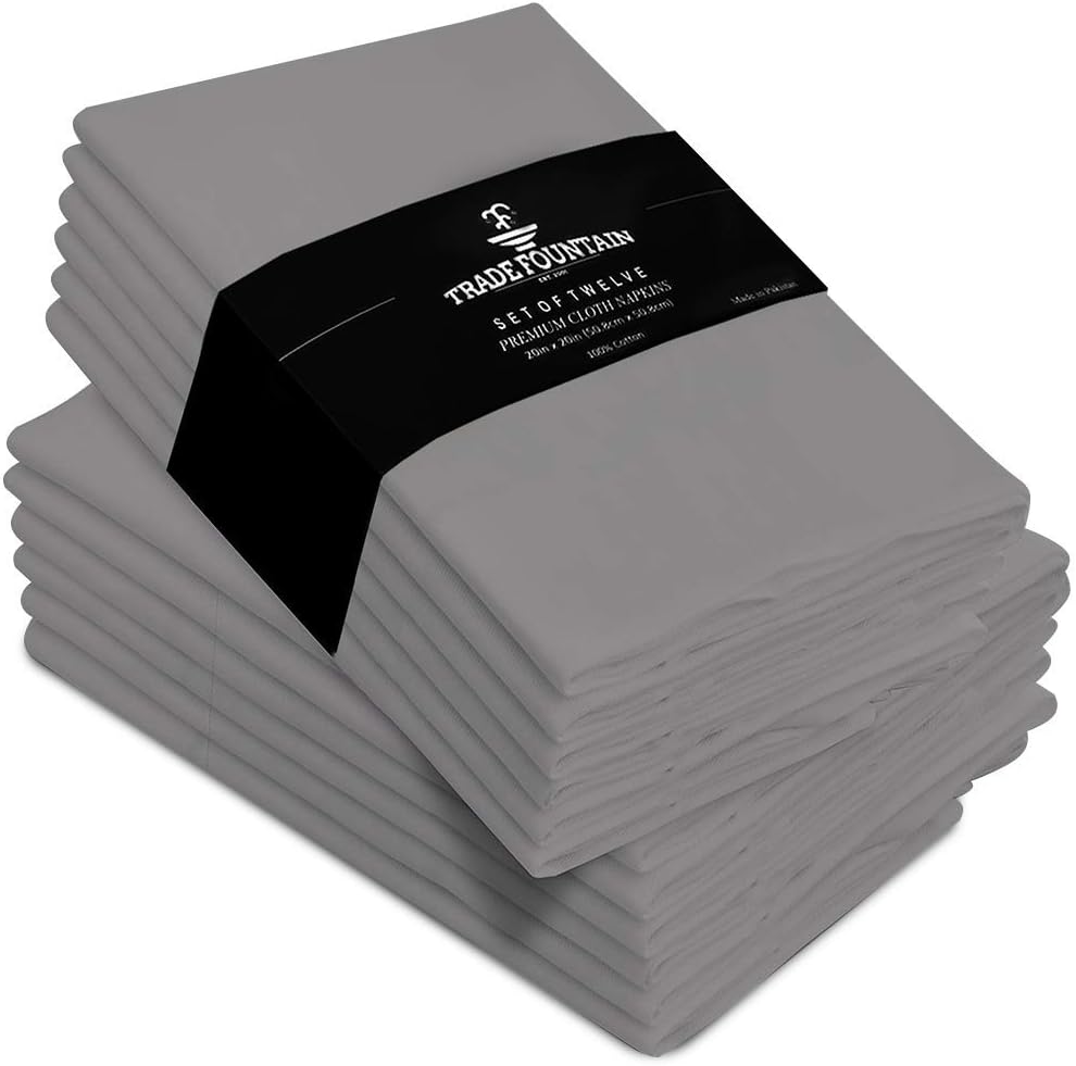 Trade Fountain Cloth Napkins Set of 12 Cotton, 50.8 x 50.8 CM Reusable Napkins