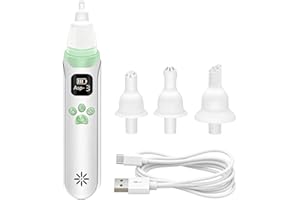 Child Aspirator for Children Snot Clean Child Nose Mucus Booger Remover 3 Suction-Levels, 3 Washable Silicone Tips,Built-in M