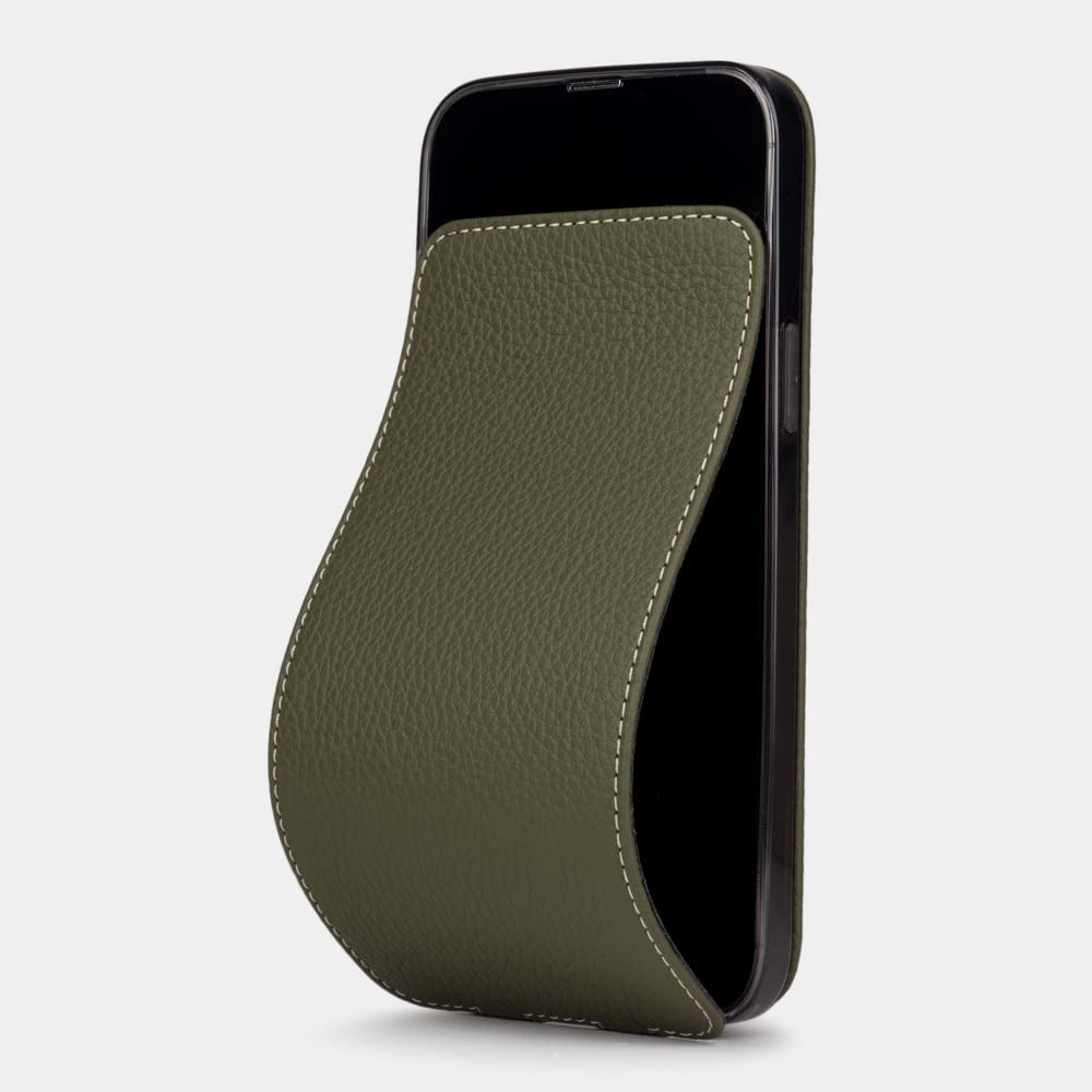 Marcel Robert - leather wallet case for iPhone 13 - patented model - ultra thin - made in France - [ GREEN ] — image 1