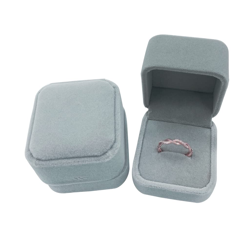 ximai 2 Pack Velvet Ring Box Classic Single Ring Gift Case for Bridal or Lovers ，Earring Jewellery Storage Case Suitable for Proposal Engagement Wedding Birthday (Grey)