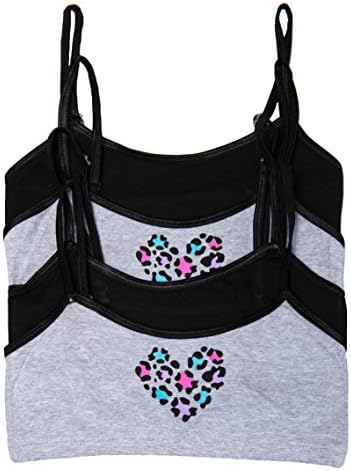 Caramel Cantina Girls 4 Pack Training Bras in Fun Patterns (Small, Blk/Gry)