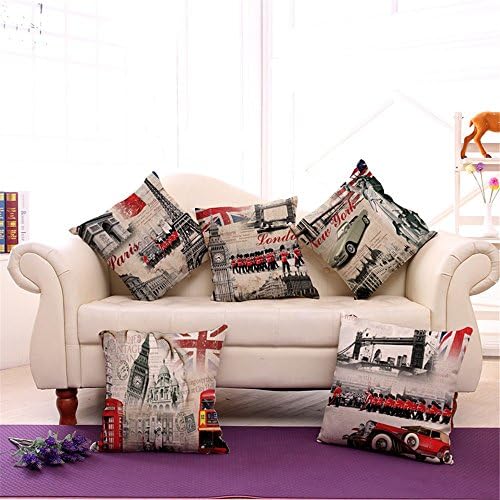 Vintage London Paris Cushion Cover Scandinavian Style Throw Pillow Cover for Sofa Home Cheap Waist Car Pillowcases 14 45x45cm