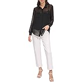 DKNY Womens Casual Button Down Chiffon Top