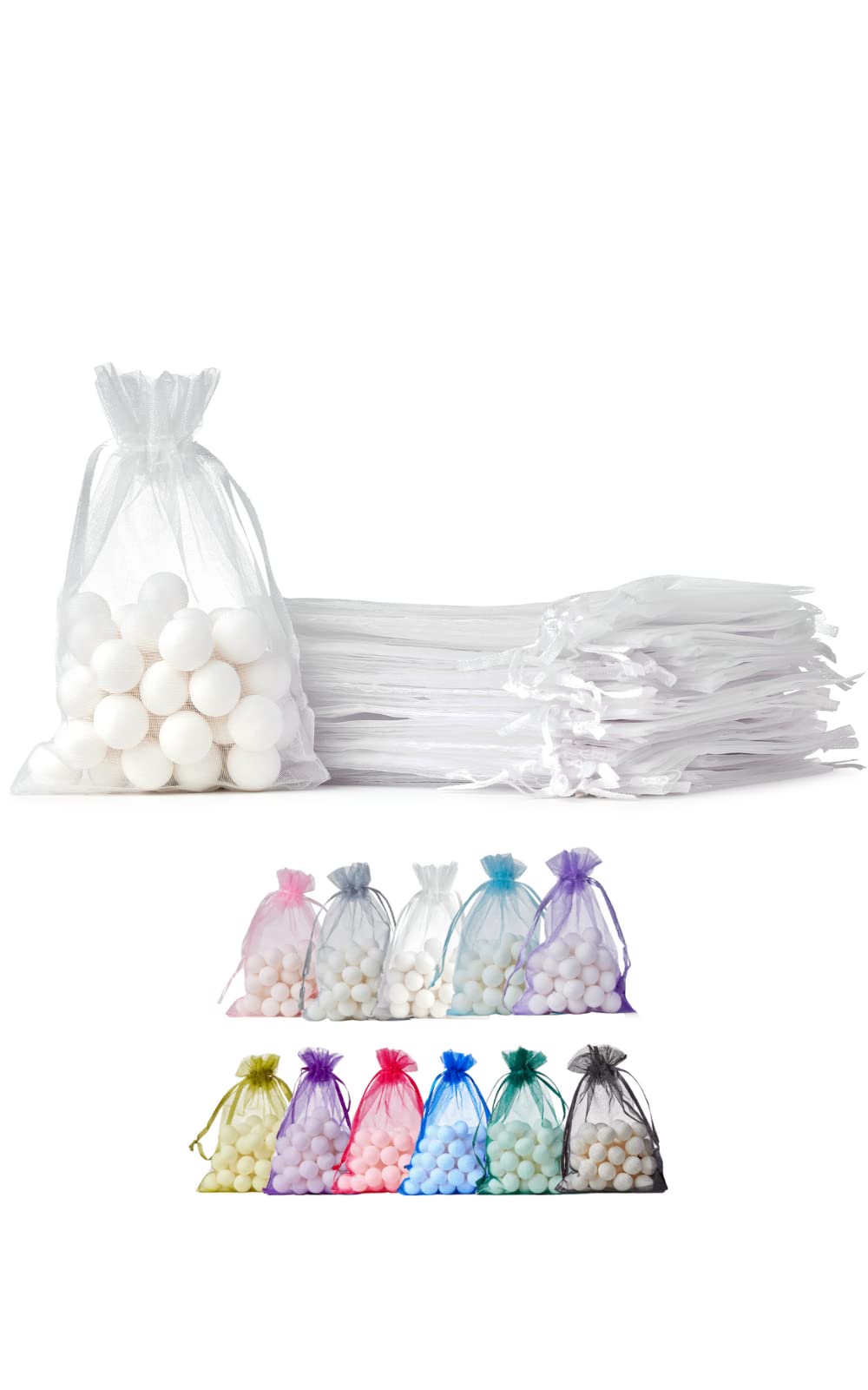 Soul Projekt 50pcs Organza Gift Bags, White 10x15cm Drawstring Gift Bags, Wedding Party Favours, Jewellery, Crafts, Crystals, Treats, Sweets, Party Bags, Organza Pouches All Occasions