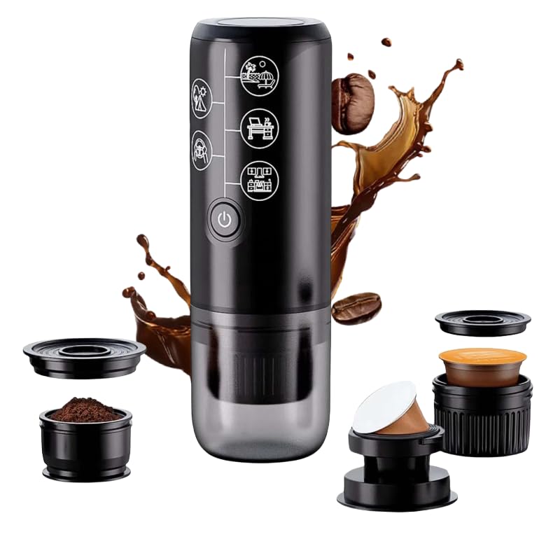 Photo 1 of Portable Espresso Machine Mini 12V Rechargeable 3-in-1 Multi-Function Electric Coffee Machine One Key Extraction Compatible with NS & DG Capsules and Ground Coffee for Office Home (Black)