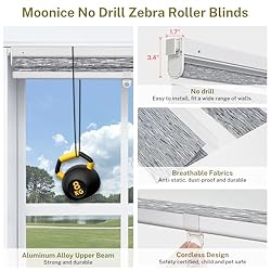 Moonice No Drill No Tools Cordless Zebra Blinds for
