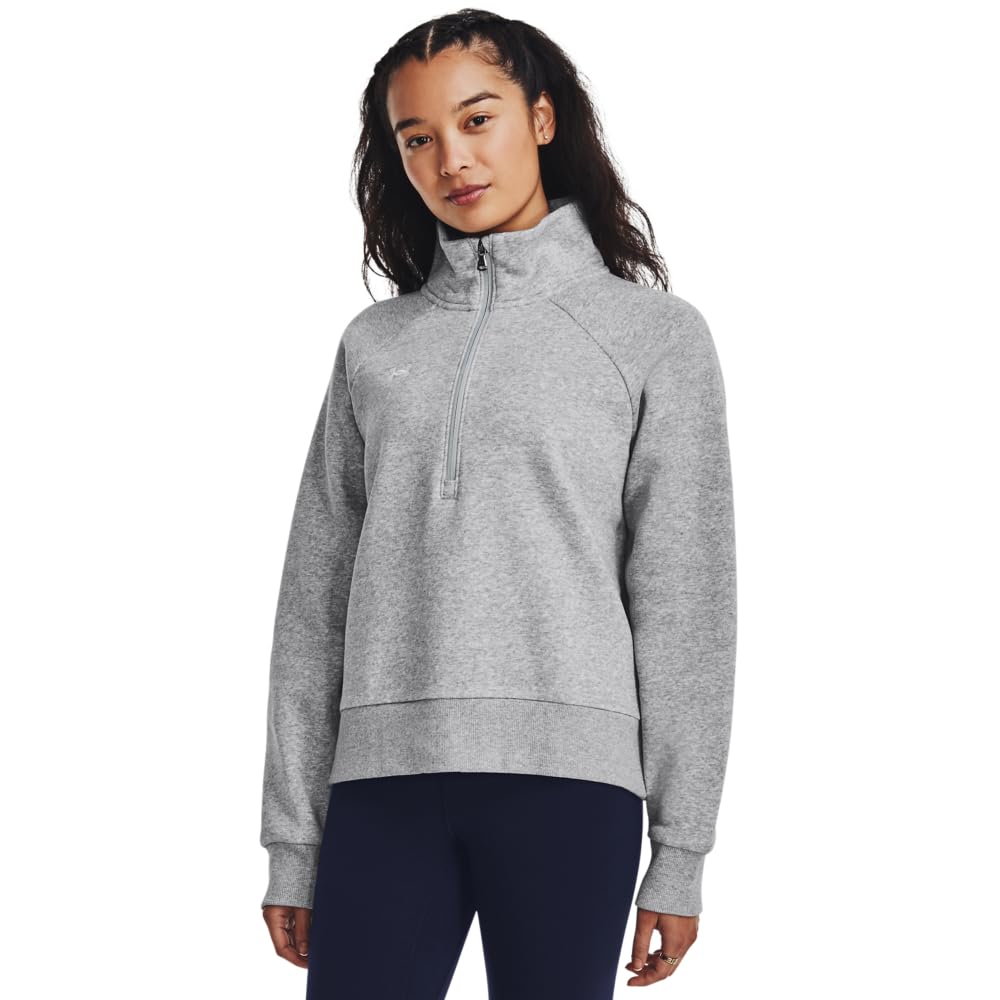 Photo 1 of (BAGGED) Under Armour Womens Rival Fleece Half Zip, (012) Mod Gray Light Heather / / White, Small