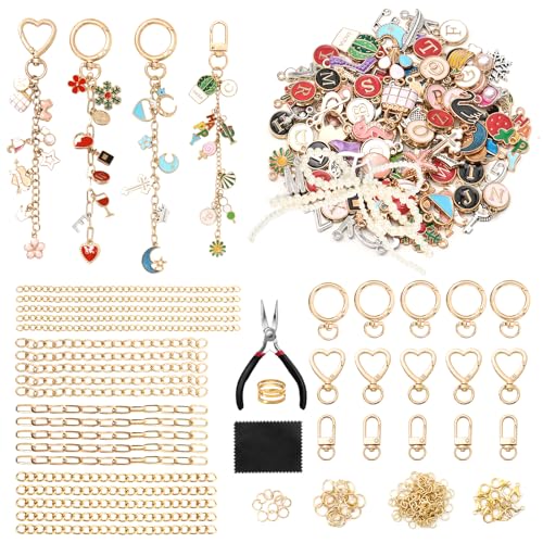 ASTNIC 316 Pieces DIY Key Chain Craft Charms Pendant Set, Jewellery Craft Accessories, Key Chain Making Kit, Metal Rings for Crafts, Things for Girls