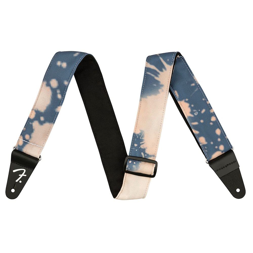 Fender Guitar Strap Tie-Dye Acid Wash, Faded Navy, Adjustable 34”-59”, Unique Bleach Splattered Canvas