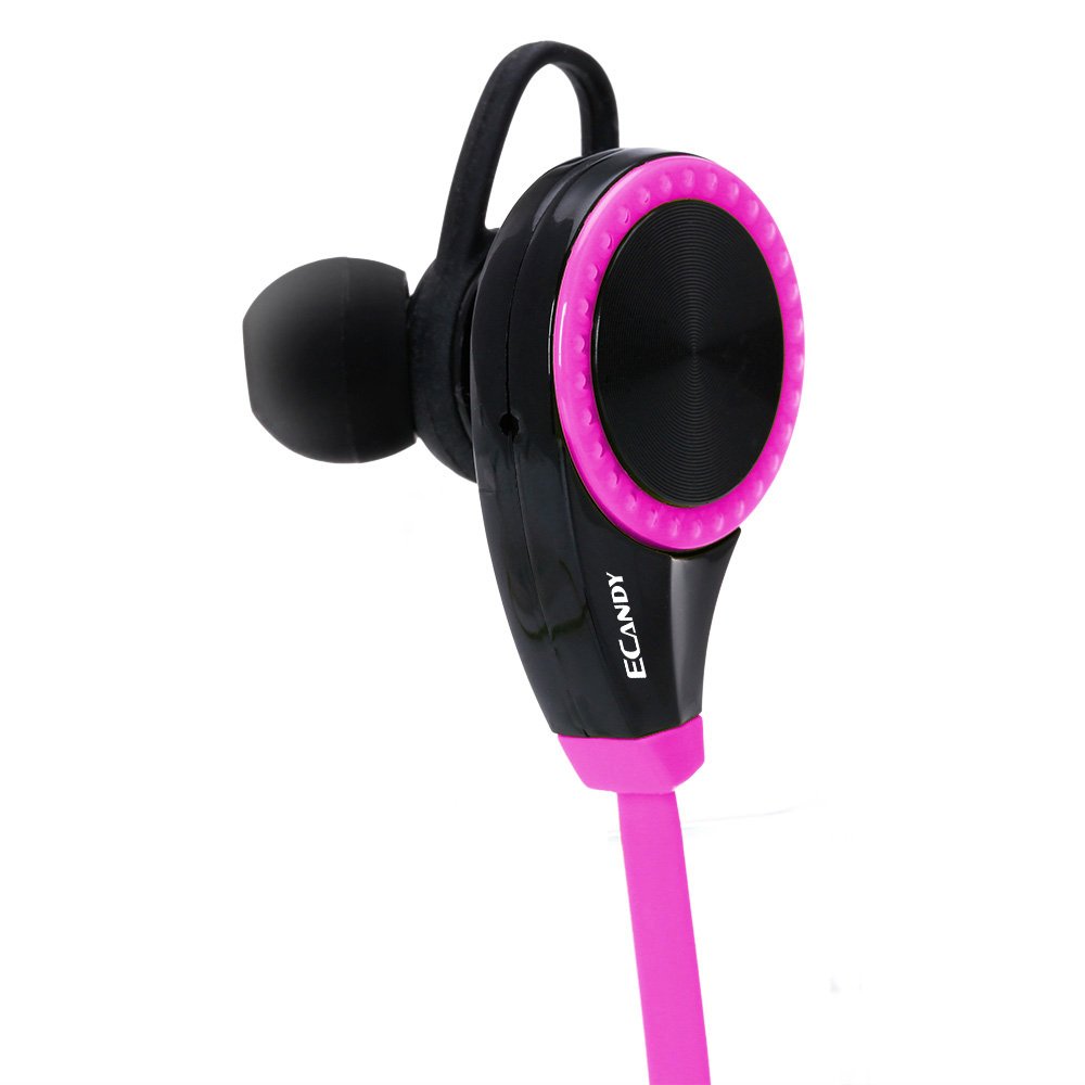 Wireless Bluetooth Runner Headset Sport Headphones with Mic, Ecandy Sweatproof Earbuds for Gym Running Noise Cancelling Headsets - Rose