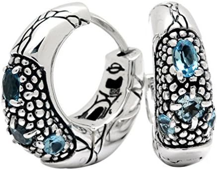 DENI JEWELRY SOLID 925 STERLING SILVER HOOP EARRING WITH BLUE TOPAZ 3 SIZE STONE